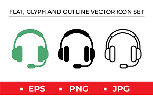 Headset Icons Vector Set Green Black, an Outline Icon by Artonix