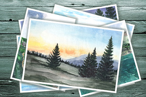 Watercolor Sketches. Mountains