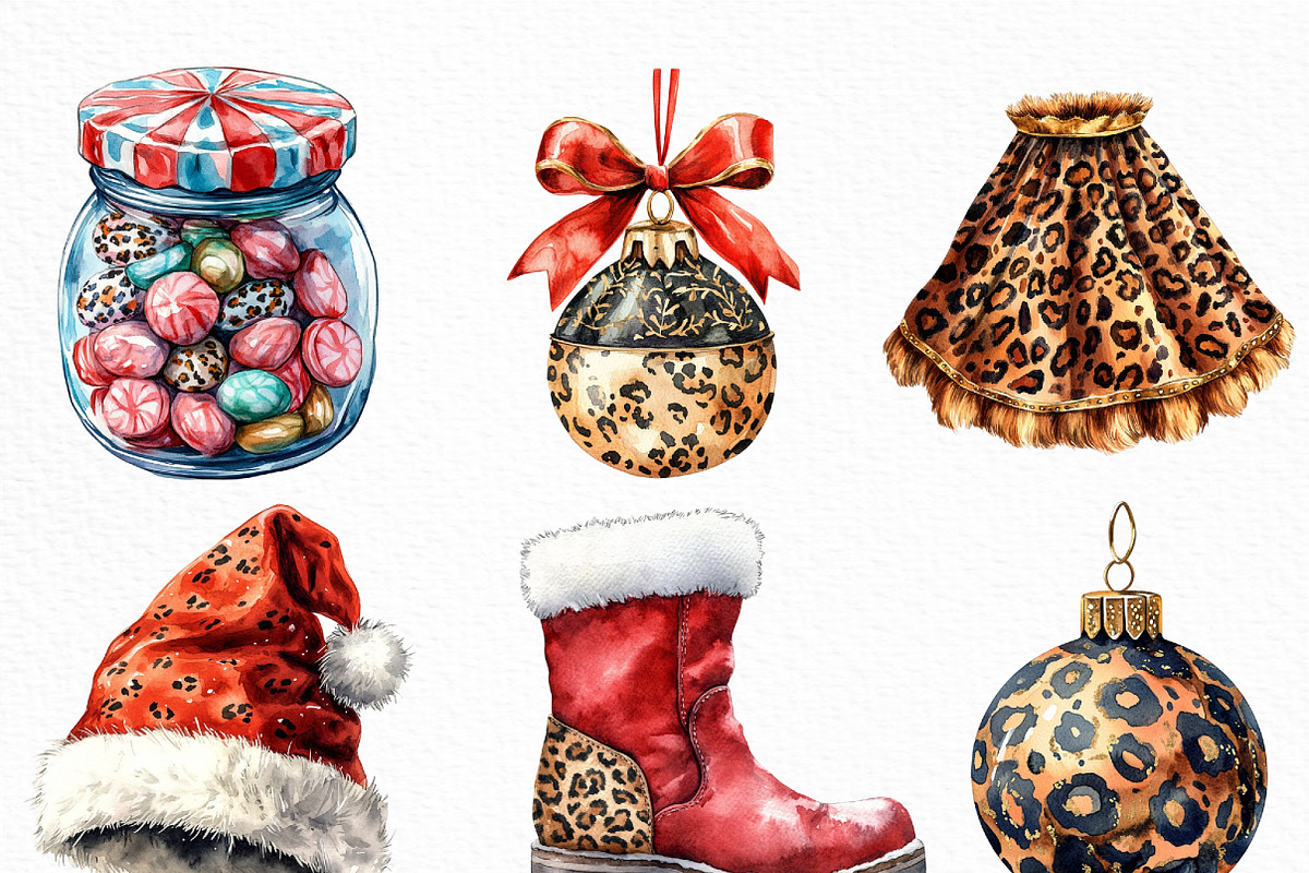 Leopard Print Christmas ClipArt's, an Illustration by Craft Nest (Photo 2 of 6)