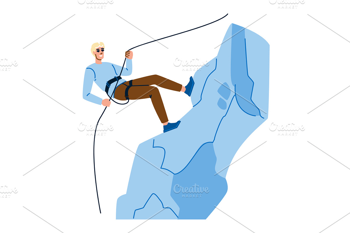 Climber rappelling down a steep rock, a Sport Illustration by pikepicture
