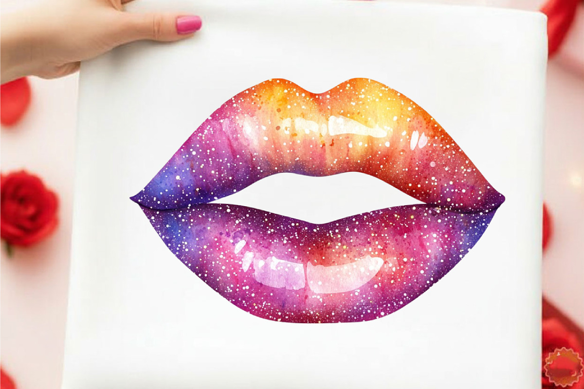 Watercolor Mardi Gras Lips Clipart, an Illustration by designcity5 (Photo 3 of 5)