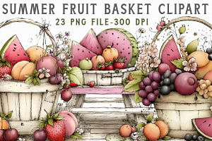Summer Fruit Basket Clipart, an Illustration by Libby Wishes