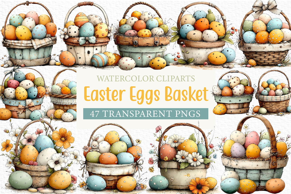 Easter Eggs Basket Clipart Png, an Illustration by Craft Nest (Photo 1 of 11)