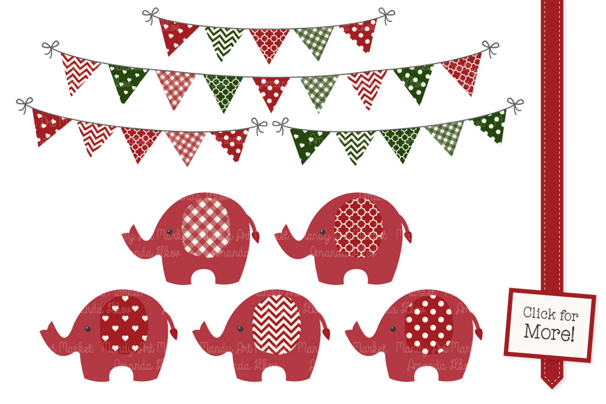 Christmas Elephant Clip Art & Papers, an Illustration by Amanda Ilkov (Photo 2 of 3)