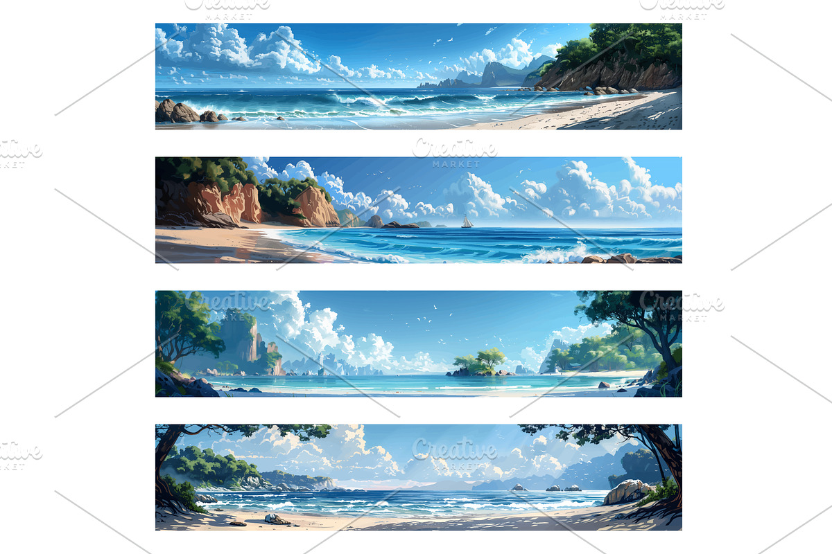 Tropical Beach and Coastal Landscape, an Illustration by AlexArt