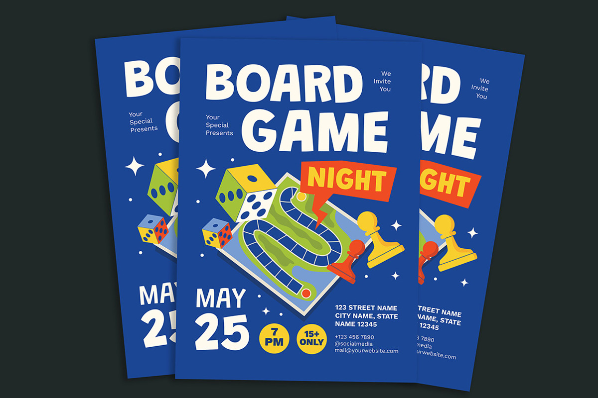 Board Game Night Flyer, a Flyer Template by Gumico Studio. (Photo 2 of 3)