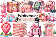 Watercolor Pink Travel Clipart, an Illustration by Black Bird Studio (Thumbnail 1 of 6)