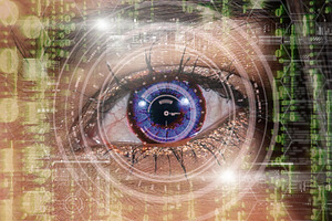 Closeup women eye with futuristic