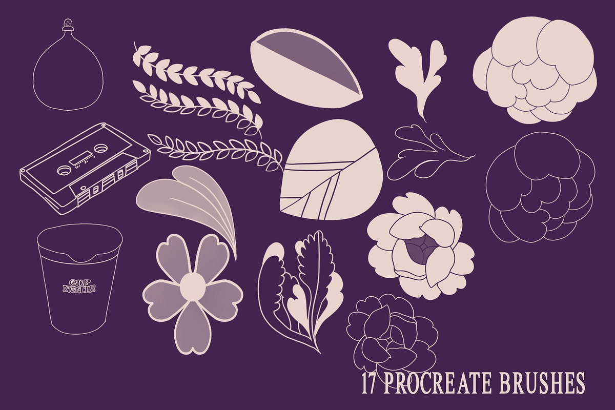 peony pop art procreate stamp brush, a Brush Add-On by Meisanmui (Photo 2 of 5)
