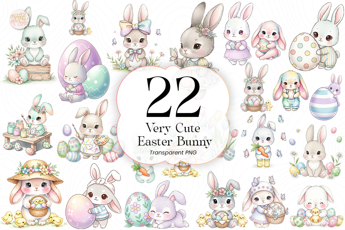 Very Cute Easter Bunny PNG Clipart., an Animal Illustration by KennedyStudio (Photo 1 of 4)