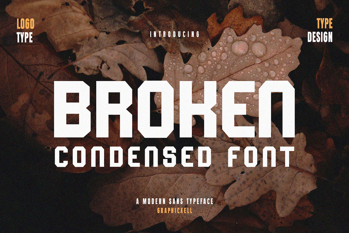 Broken Condensed Sans Serif Font, a Sans Serif Font by Graphicxell (Photo 1 of 6)