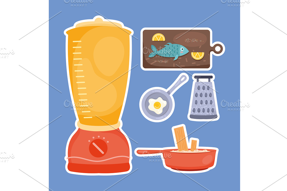 kitchen utensils five icons, an Object Illustration by studiogstock
