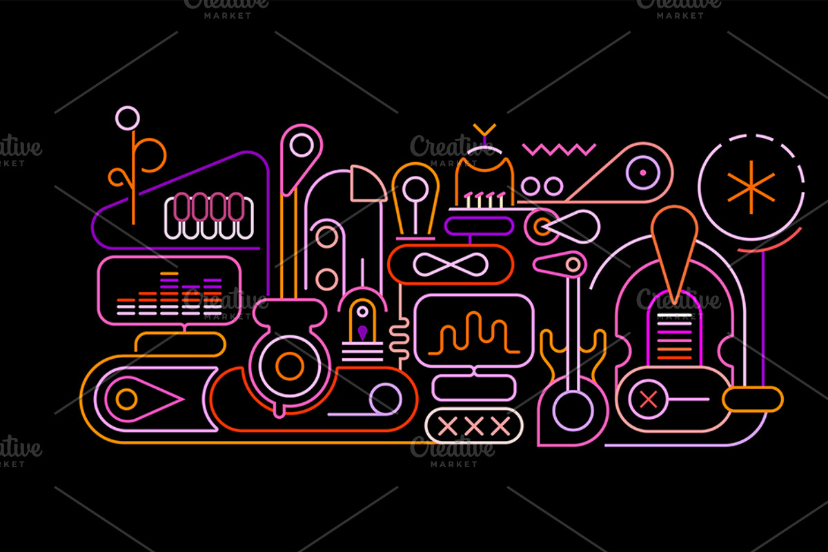 Neon Line Art Abstract Music Design, an Illustration by danjazzia (Photo 3 of 3)