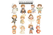 Watercolor Halloween Kids Clipart, an Illustration by CharmClipart (Thumbnail 3 of 8)