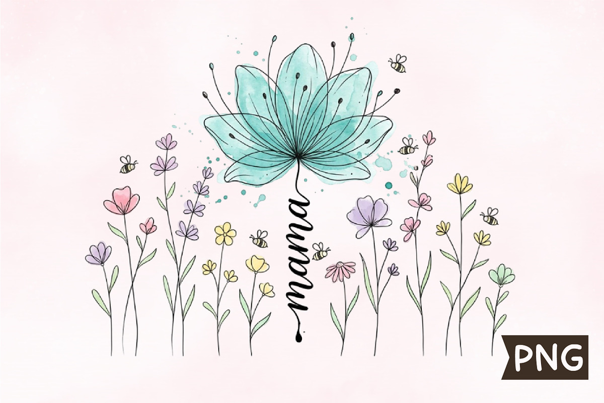 Boho Floral Mama T-shirt Design PNG, an Illustration by Creative Art (Photo 1 of 3)