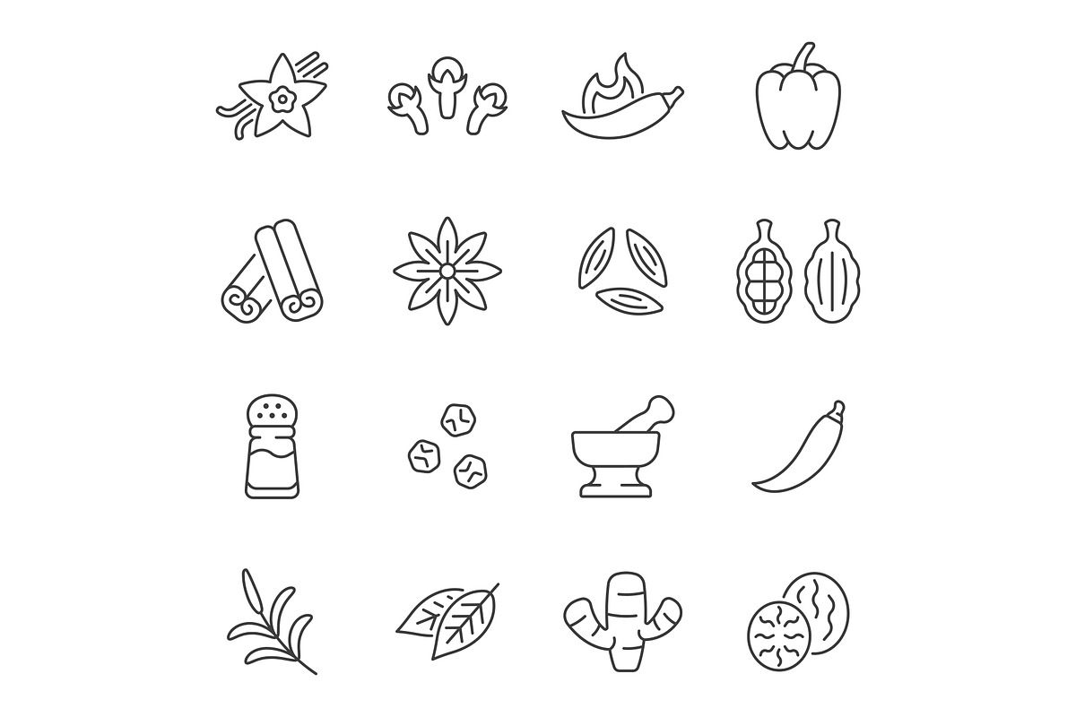 Spice and seasoning line icon set, an Outline Icon by ElineDesign