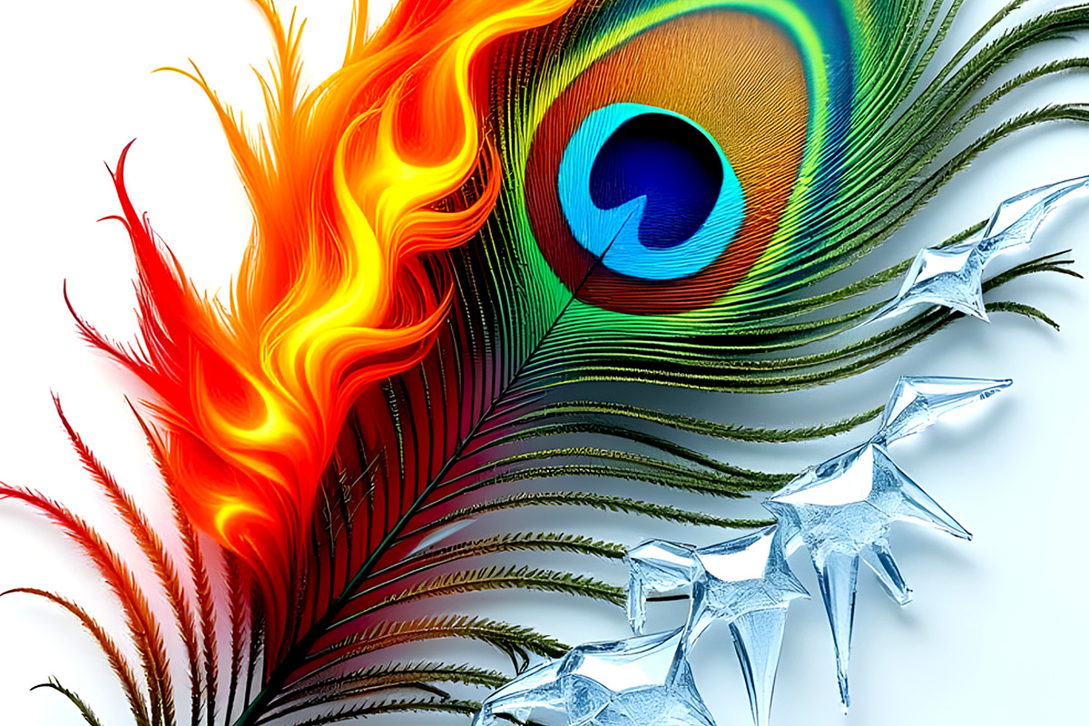 Fire and Ice Peacock Feather, a Decorative Illustration by Sharon Schwalbe (Photo 1 of 2)