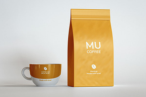 Coffee Packaging With Cup Mockup