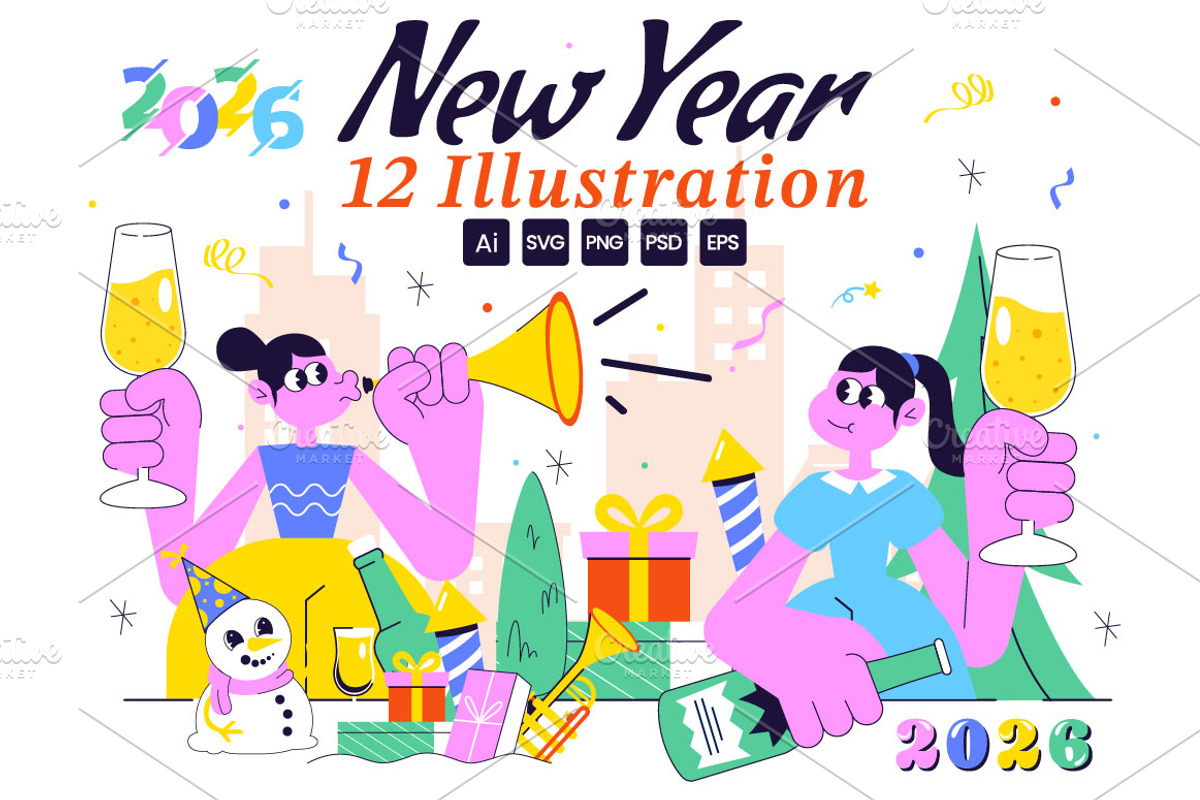 12 Happy New Year 2026 Illustration, a Seasonal Illustration by denayunebgt (Photo 1 of 4)