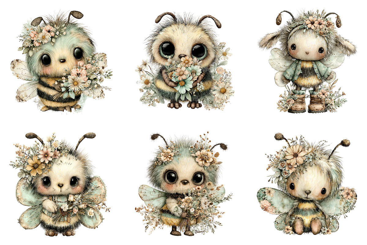 Whimsical spring bee clipart, an Illustration by SinaCreation (Photo 7 of 11)