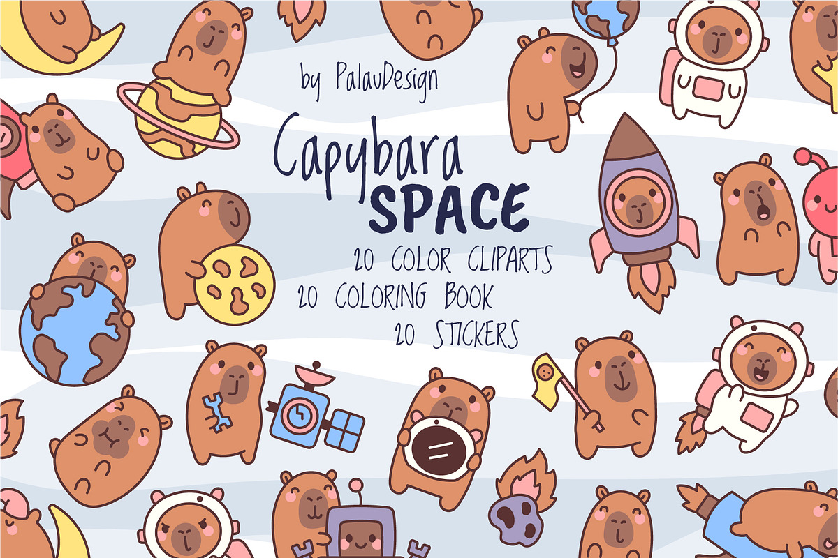 Capybara Space Clipart Set, an Education Illustration by Palau (Photo 1 of 10)