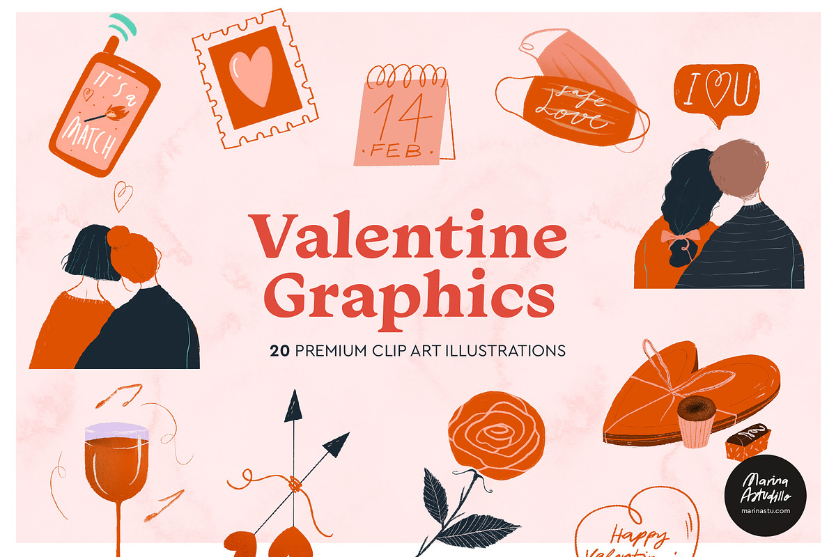 Valentine Graphics - Cute Clip Art, a Decorative Illustration by Marinastu (Photo 1 of 9)