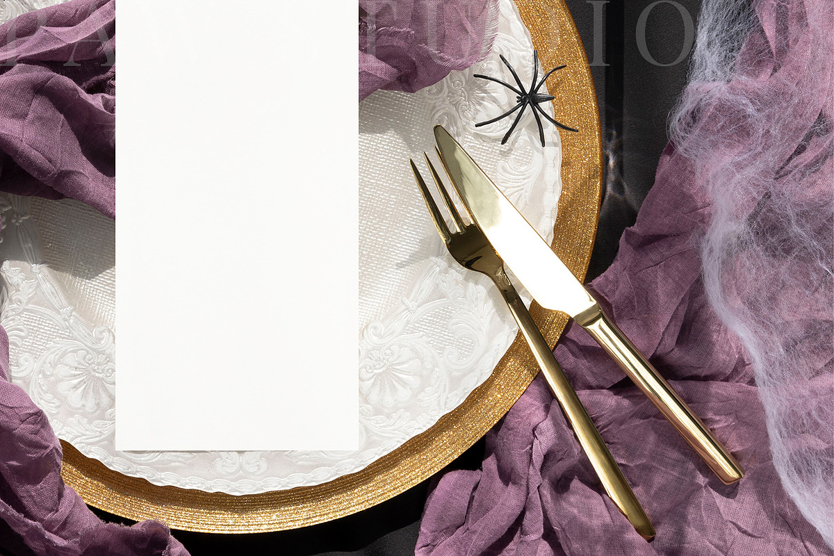 Halloween Card Mockup 4x9 Menu fall, an Advertising Mockup by PawMockups (Photo 3 of 10)