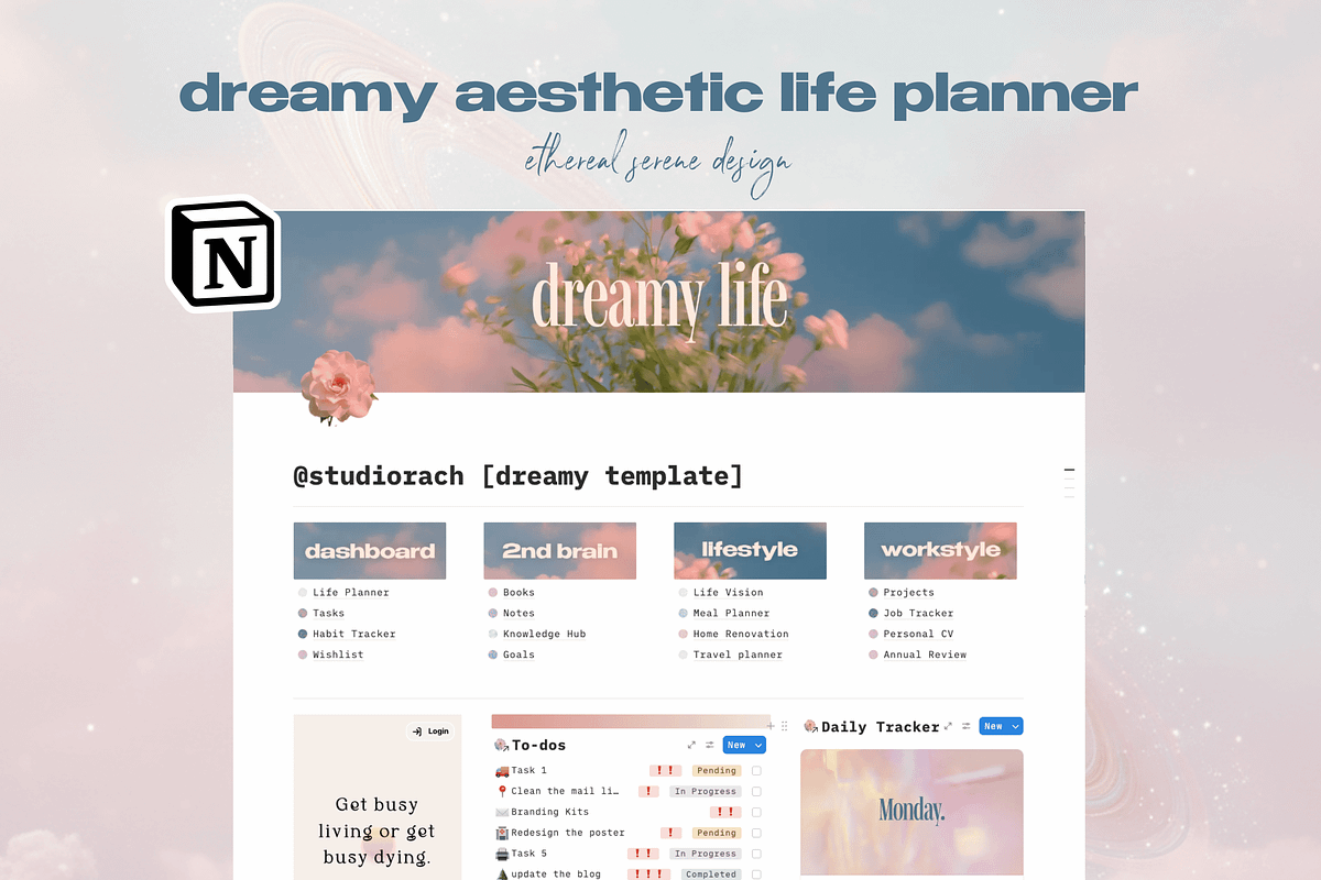 Dreamy Life Planner Notion Template, an App Template by studiorach (Photo 1 of 10)