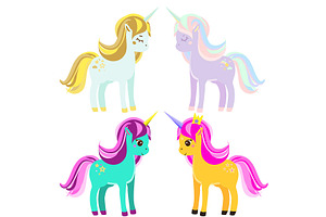 Cute Unicorns. Cartoon Fairy Horses