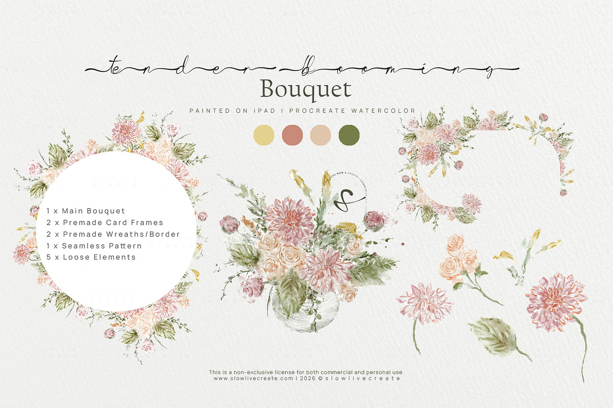 Bloom | Wedding Watercolor Florals, a Pattern Graphic by slowlivecreate (Photo 3 of 7)