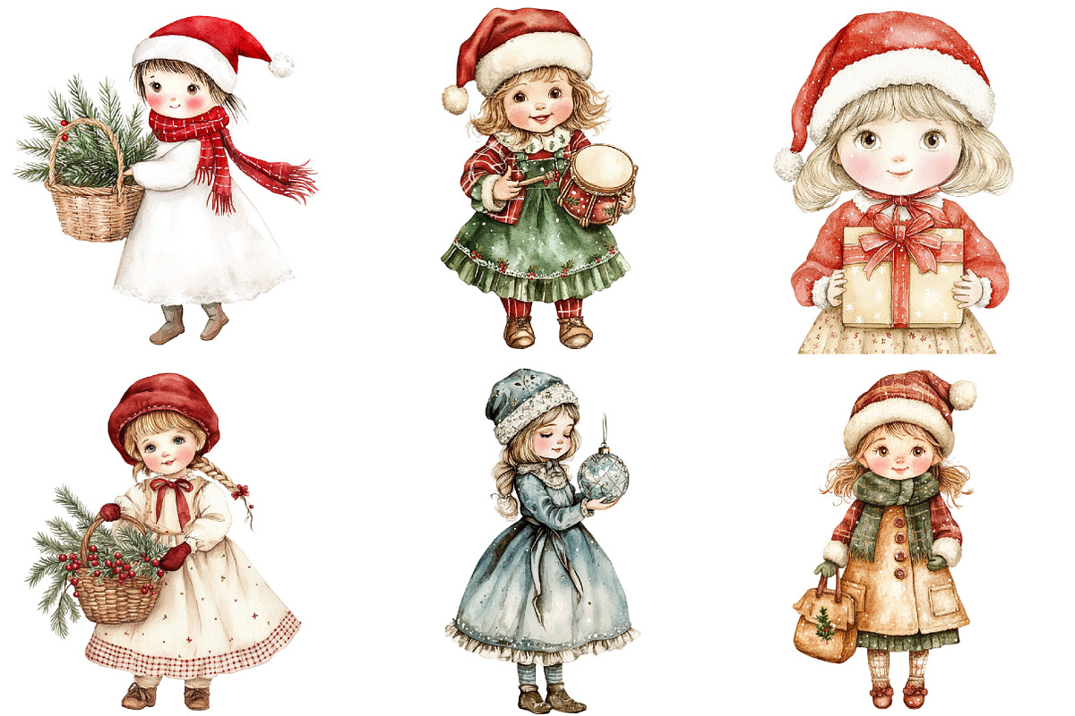 Vintage Christmas Children Clipart, a Seasonal Illustration by CitraGraphics (Photo 2 of 7)