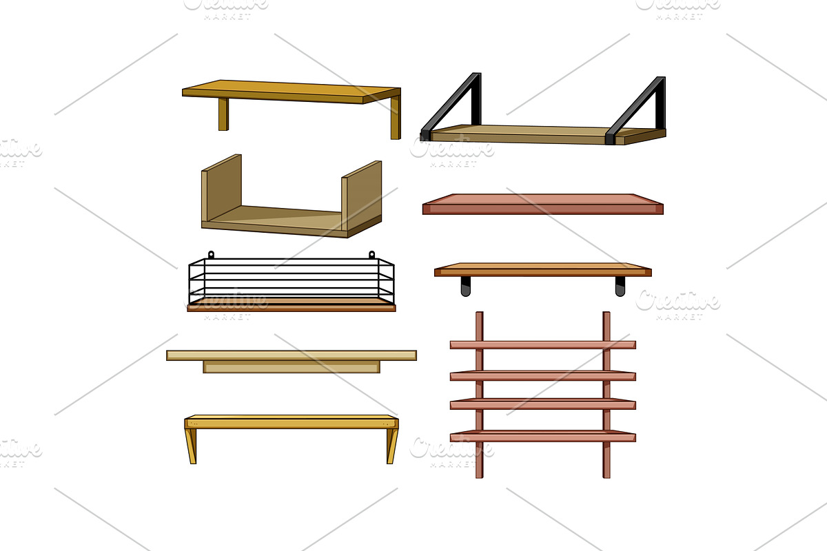 Different wall shelves offering home, an Object Illustration by pikepicture