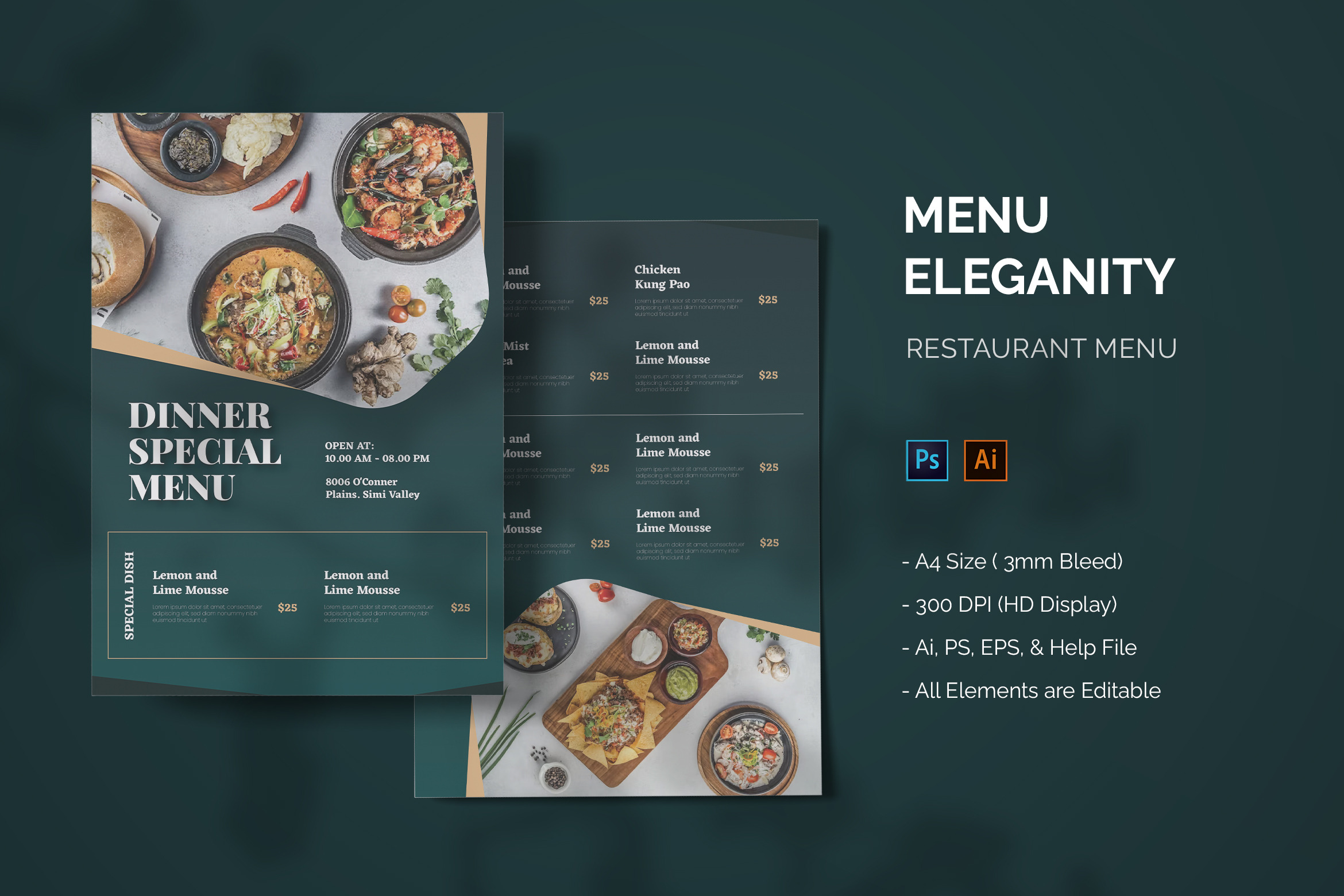 Eleganity - Food Menu, a Print Template by StreaksideStd