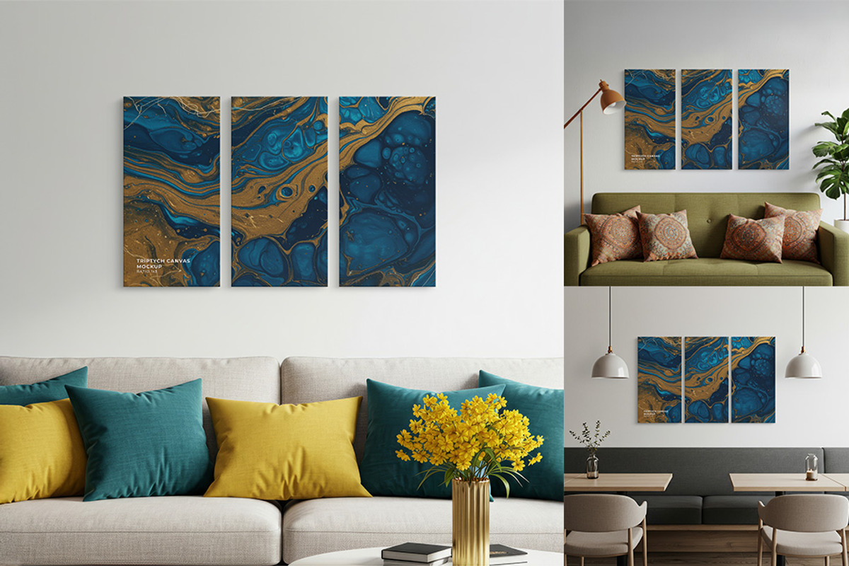 Triptych Canvas Mockup – Ratio 1x2, a Merchandise Mockup by Mockups by Carlos Viloria (Photo 7 of 7)