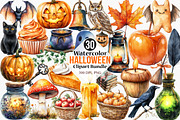 Watercolor Halloween Clipart Bundle, an Illustration by Canvas Craft (Thumbnail 1 of 7)