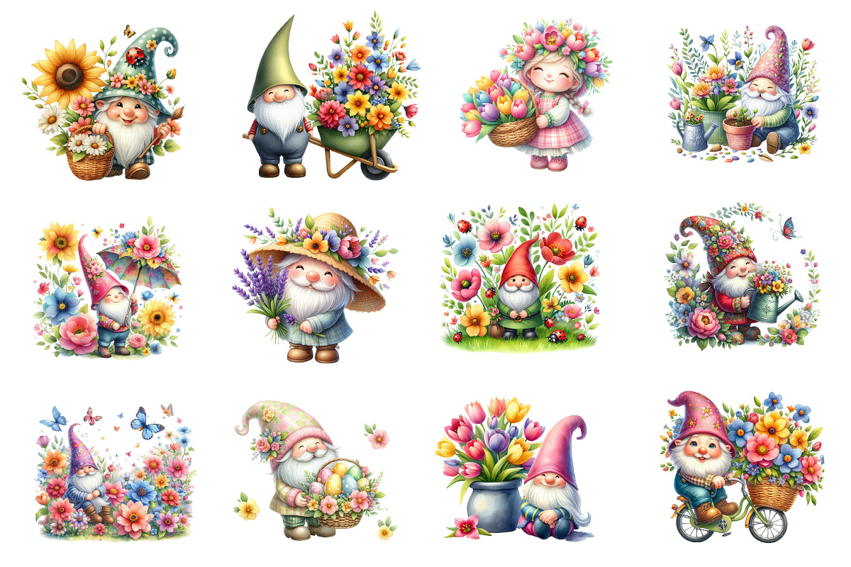 Cute Spring Gnome Clipart, an Illustration by Dream Creation (Photo 3 of 5)