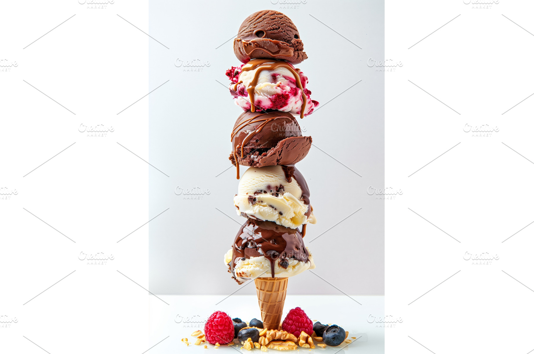 Tall stack of varied ice cream, a Food & Drink Photo by Sergey Kotenev