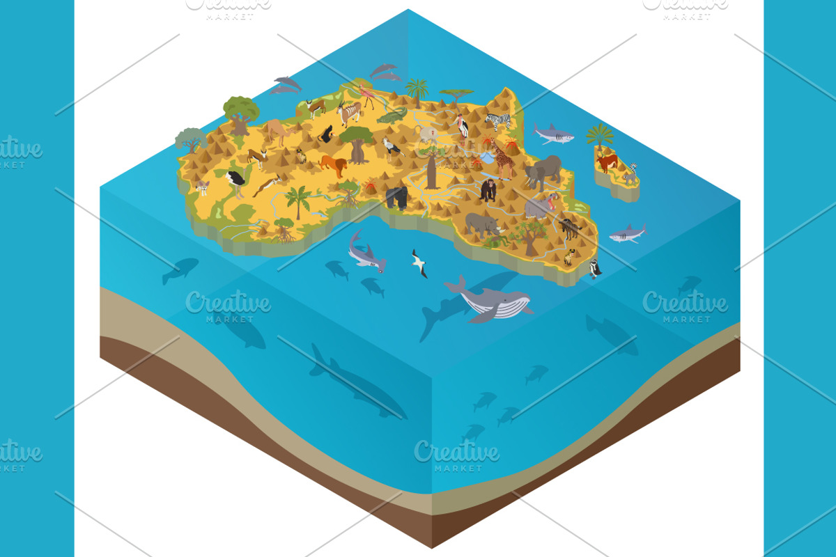Africa isometric flora & fauna map, an Animal Illustration by pet design shop (Photo 3 of 5)