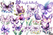 Watercolor Purple Spring Butterfly, an Illustration by DreamCafeArt (Thumbnail 1 of 3)