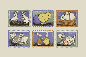 Vintage Easter Postage Stamps Set