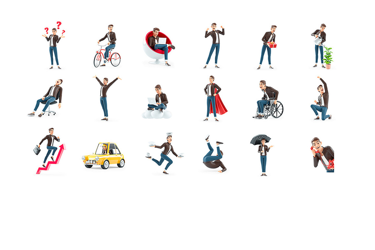 Cartoon Man – Set of 60 Poses, a Person Illustration by 3DMask (Photo 5 of 6)