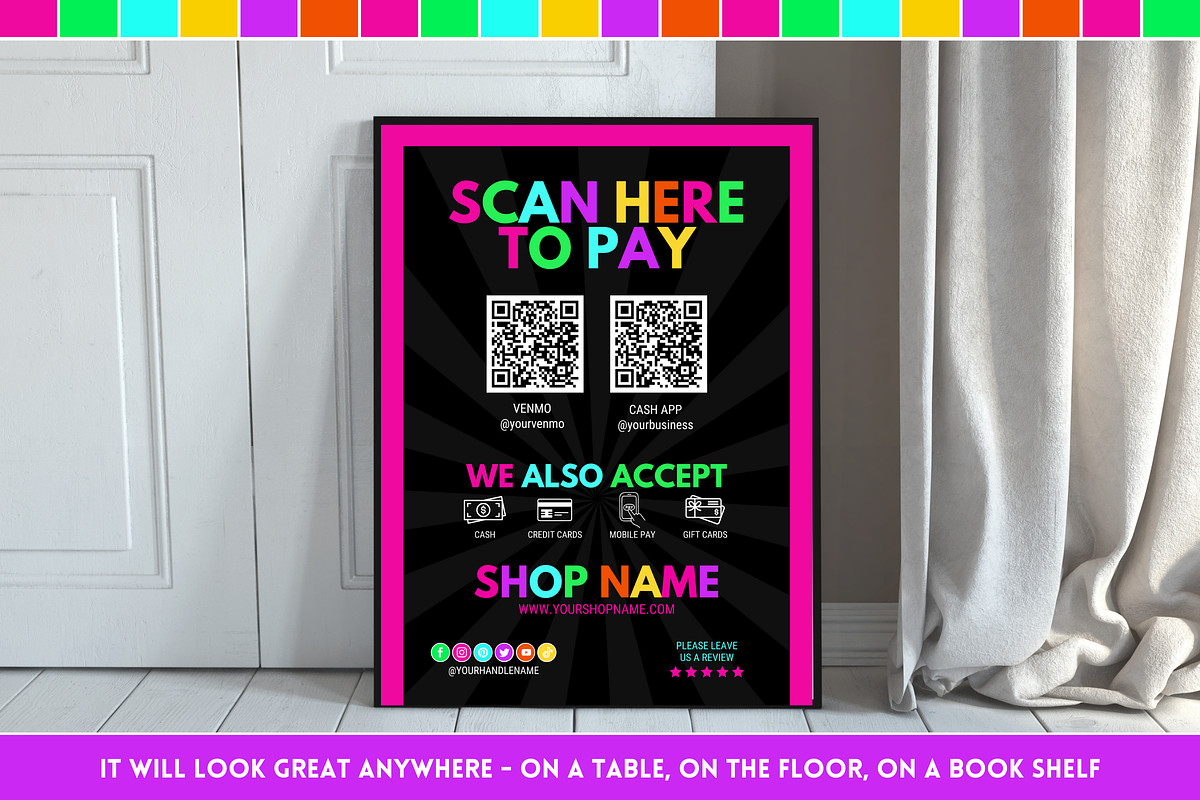 Neon Scan to Pay Sign, a Stationery Template by SunshineStudioBoutique (Photo 6 of 10)