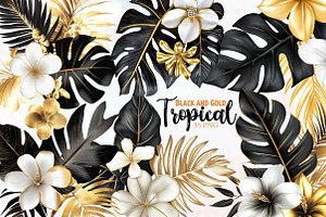 Black and Gold Tropical Clipart, an Illustration by Designworld
