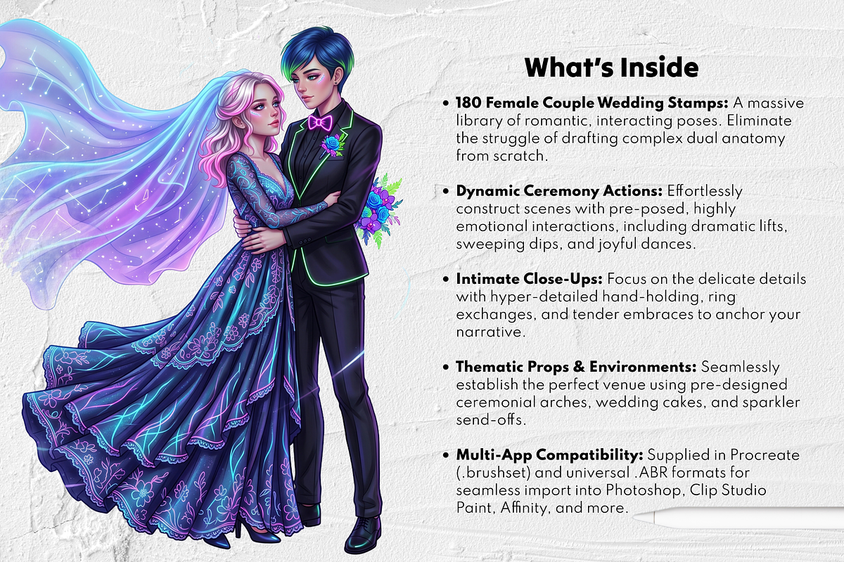 180 Lesbian Wedding Stamps Set, a Brush Add-On by Selentaori Studio (Photo 4 of 12)