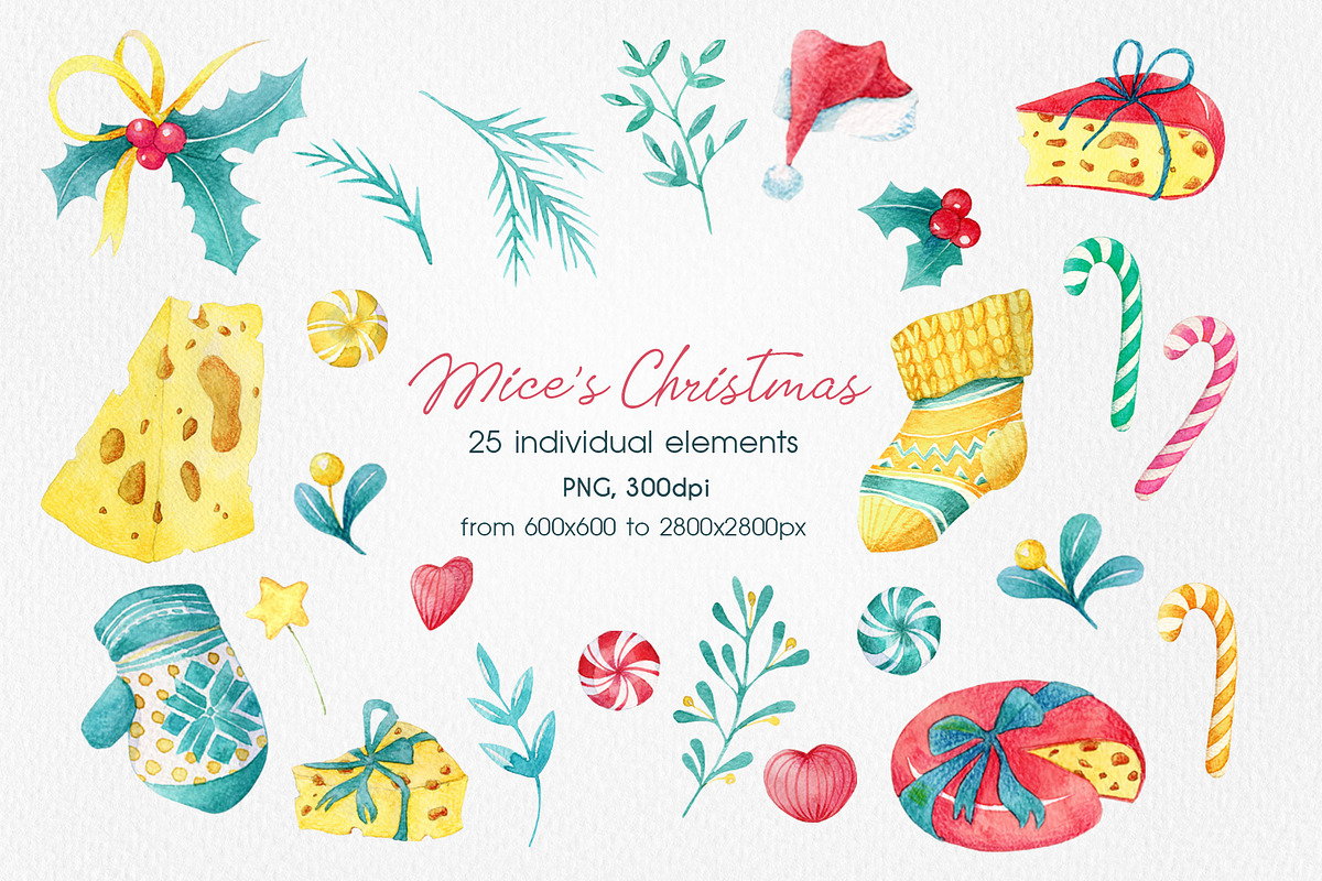 Watercolor Christmas Mice Clip art, an Animal Illustration by ArtPavo (Photo 2 of 9)