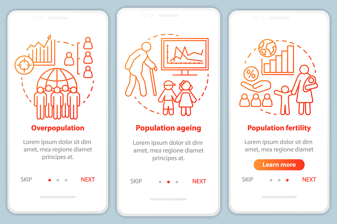 Population mobile app pages, a Templates & Theme by IMG Visuals