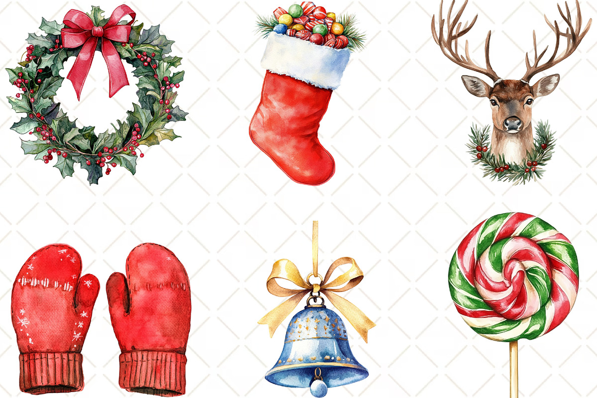 Funny Christmas Watercolor Clipart, an Illustration by Black Bird Studio (Photo 6 of 6)