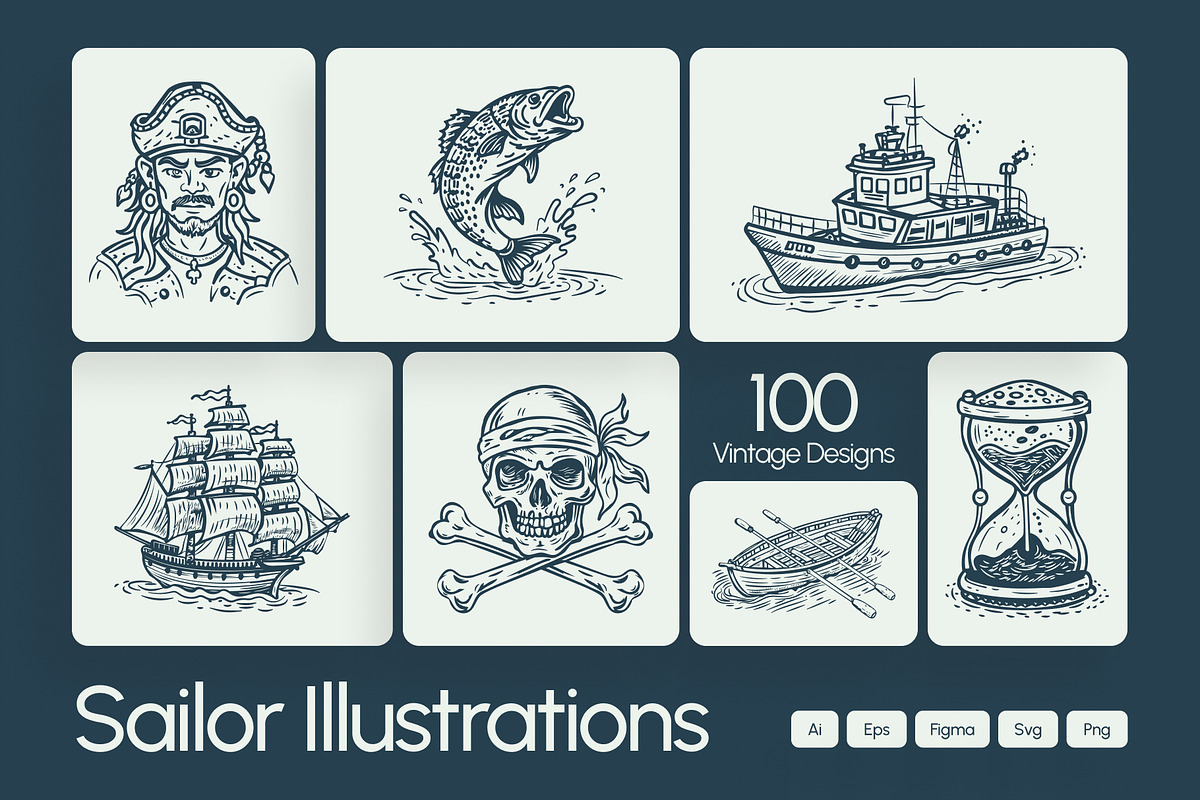 Vintage Sailor Tattoos Icons, an Object Illustration by Creative Stall (Photo 1 of 11)
