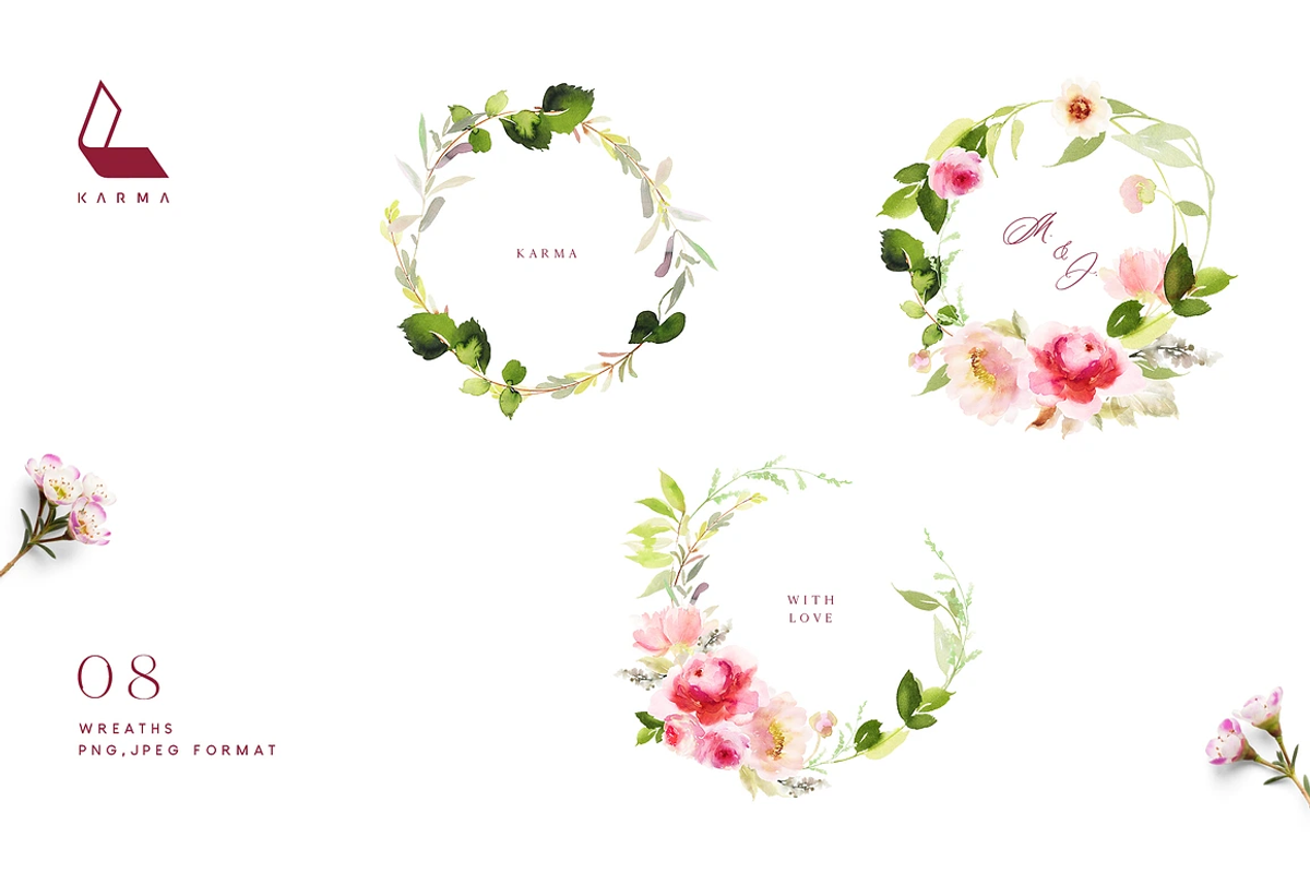 4-in-1 Watercolor Floral Bundle 03, an Illustration by Karma (Photo 7 of 33)