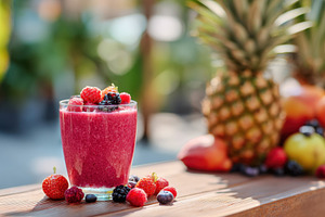 Refreshing berry smoothie in a glass, a Food & Drink Photo by AlyaAnd